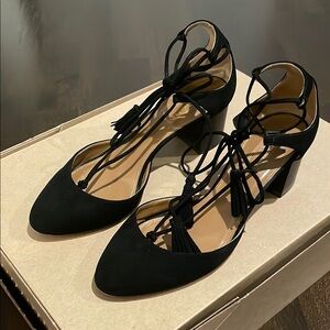 Aquazzura Boheme Low Heel Suede Black Women's Shoes Size 37.5